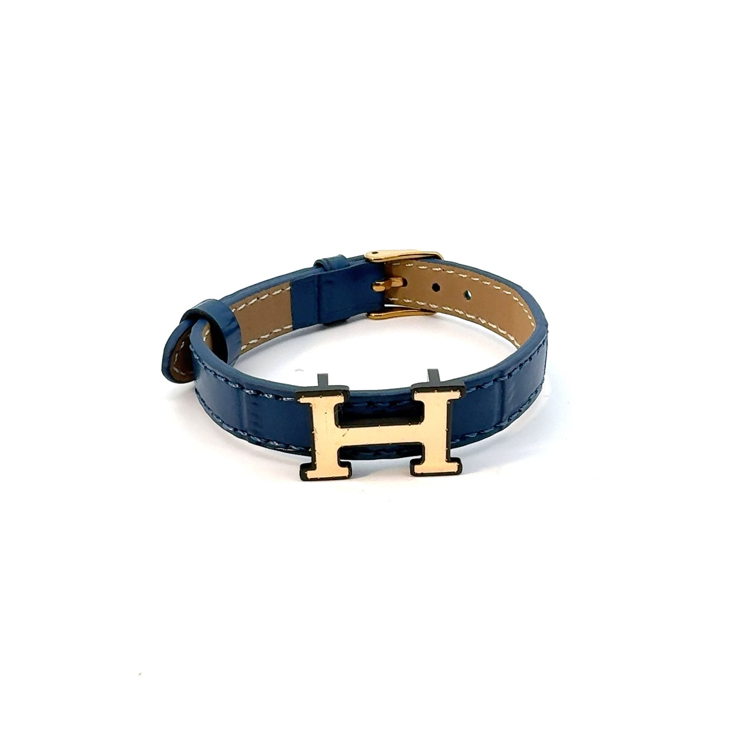 Gents 18K Gold & Leather H Bracelet