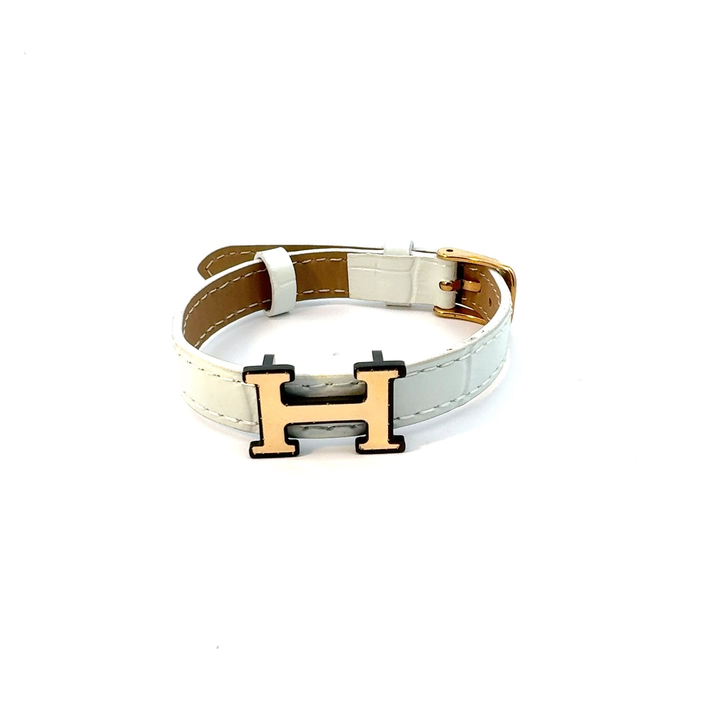 Gents 18K Gold & Leather H Bracelet