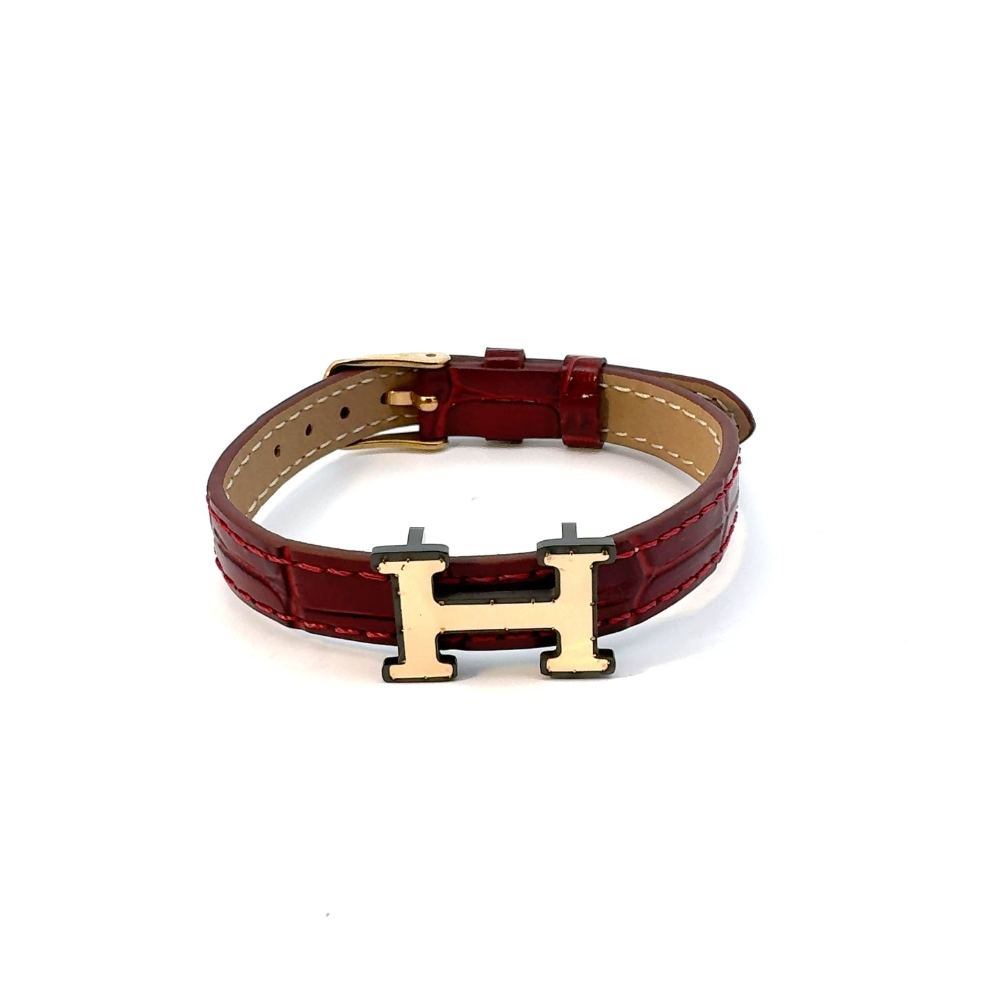 Gents 18K Gold & Leather H Bracelet
