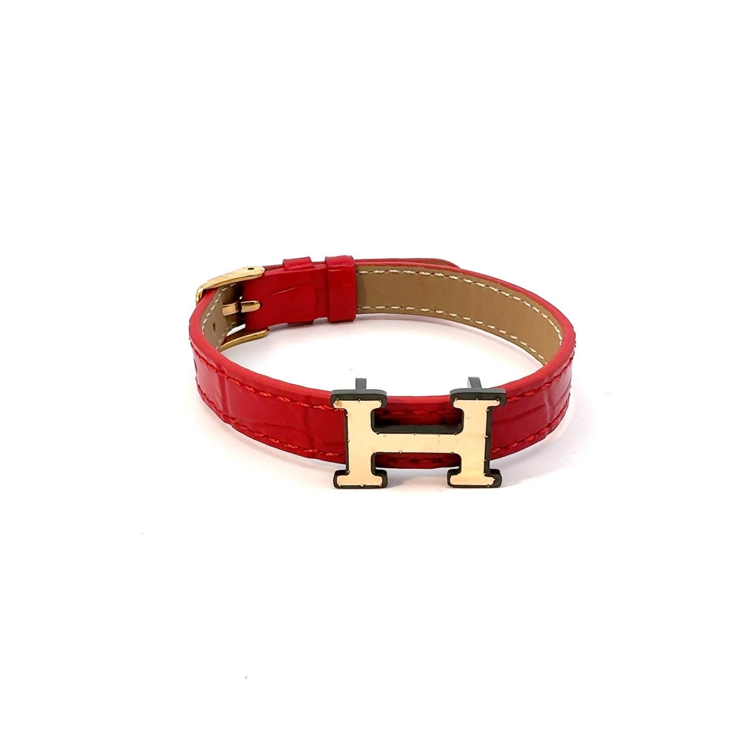 Gents 18K Gold & Leather H Bracelet