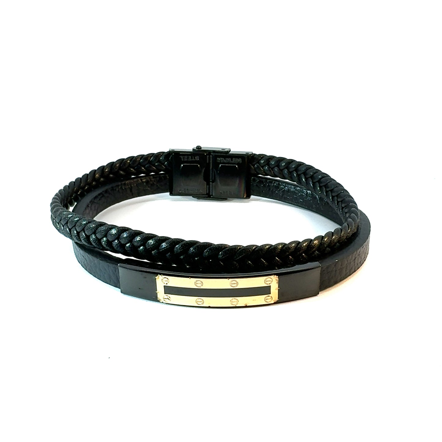 Gents 18K Gold & Leather Bracelet