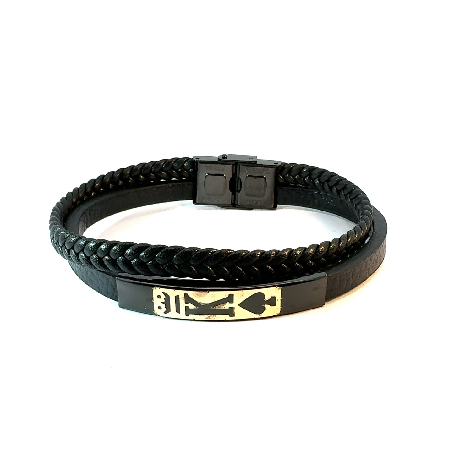 Gents 18K Gold & Leather Bracelet
