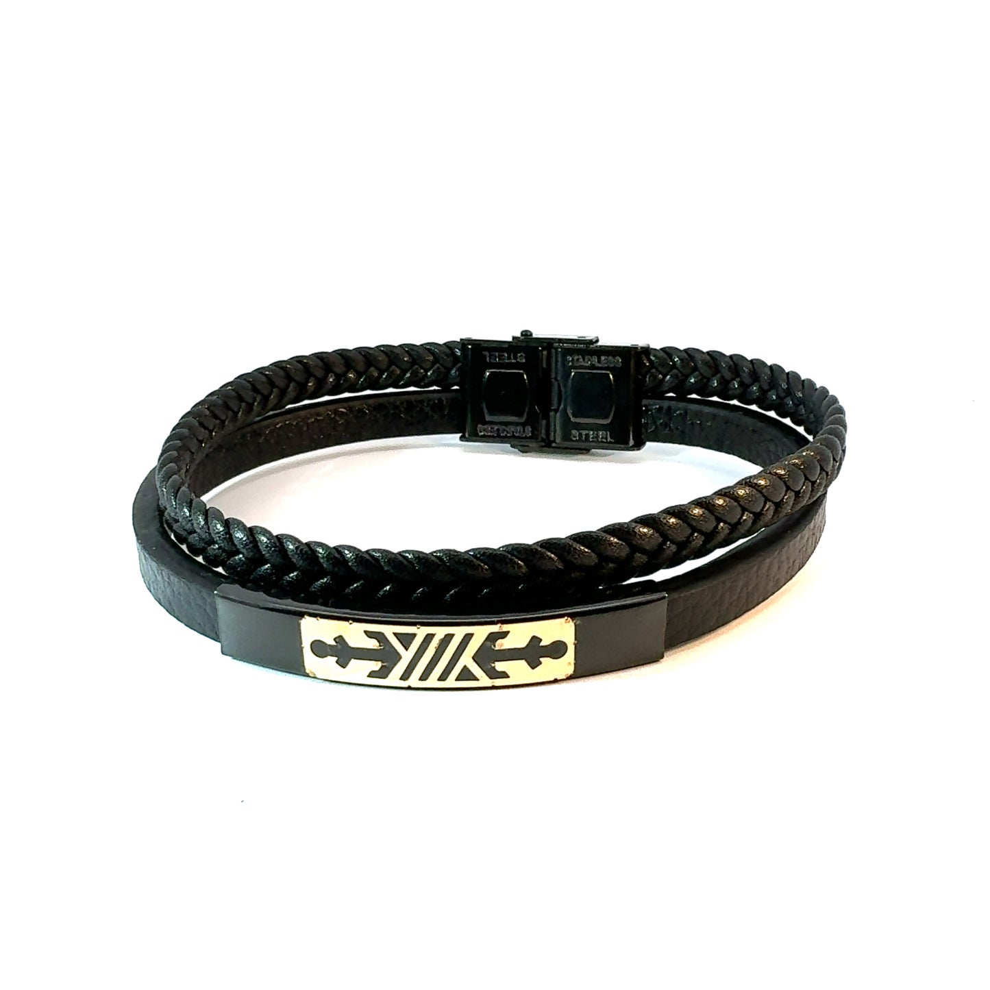 Gents 18K Gold & Leather Bracelet