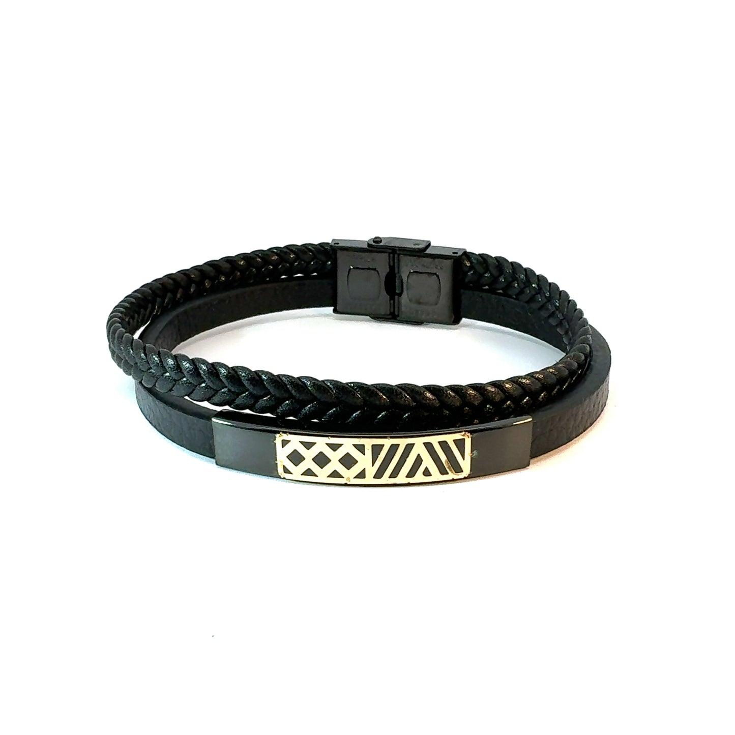 Gents 18K Gold & Leather Bracelet