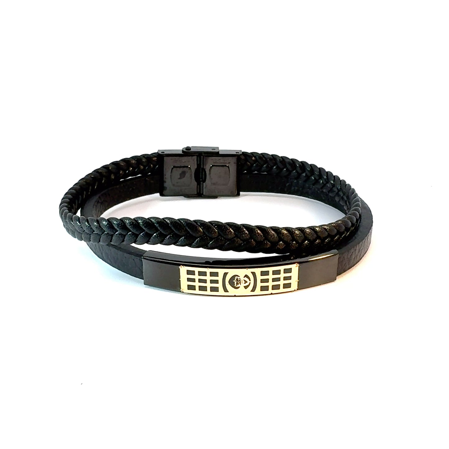 Gents 18K Gold & Leather Bracelet