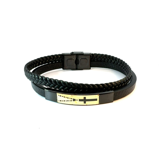 Gents 18K Gold & Leather Bracelet