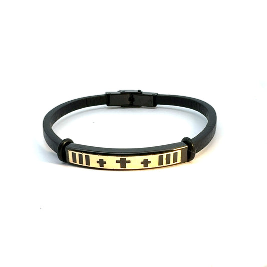Gents 18K Gold & Leather Bracelet