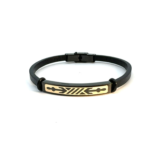 Gents 18K Gold & Leather Bracelet