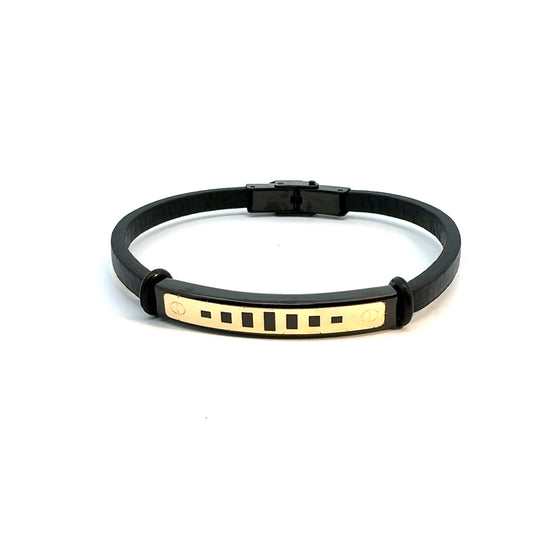 Gents 18K Gold & Leather Bracelet