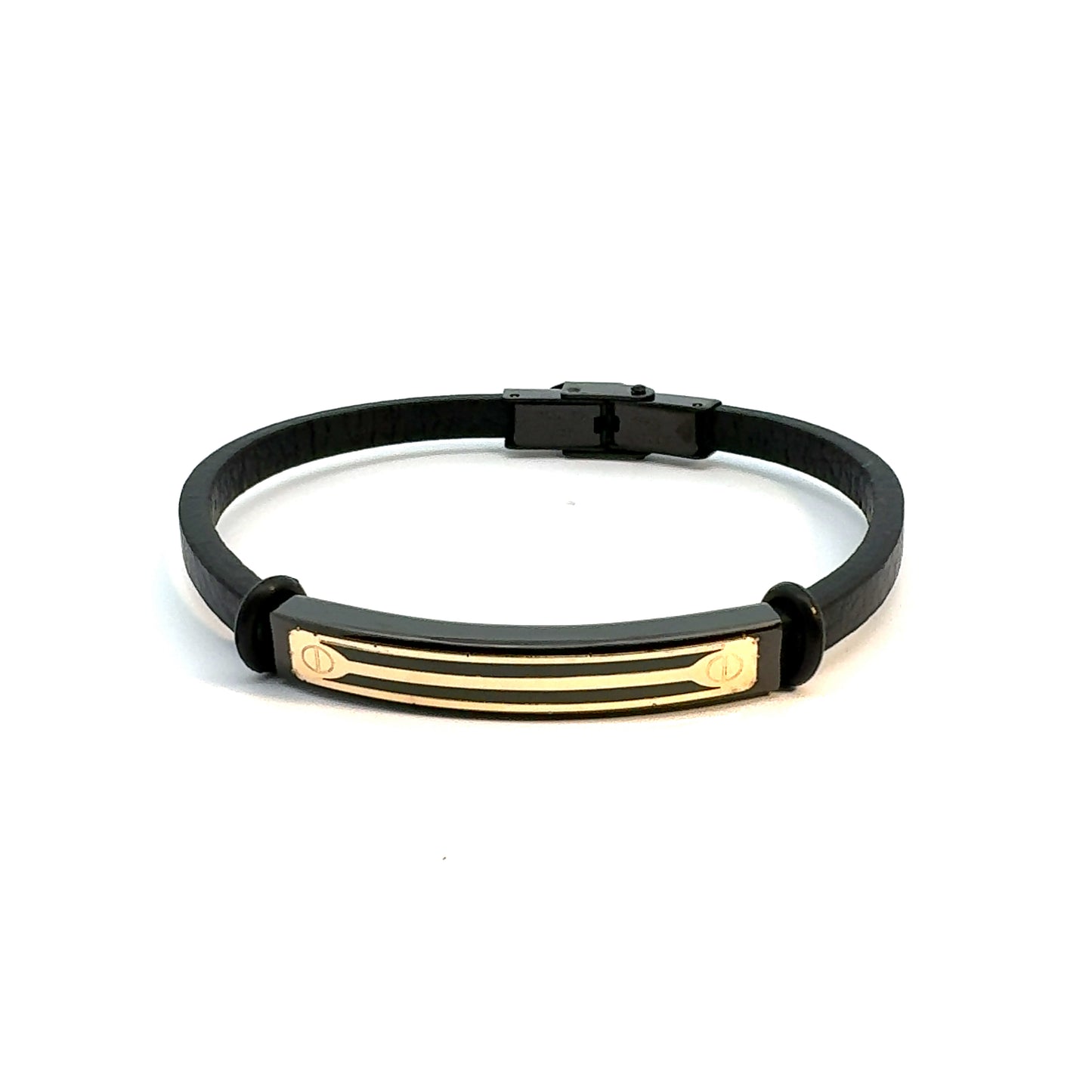 Gents 18K Gold & Leather Bracelet