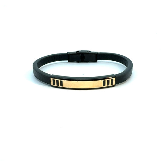 Gents 18K Gold & Leather Bracelet