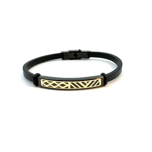 Gents 18K Gold & Leather Bracelet