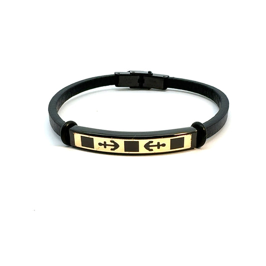 Gents 18K Gold & Leather Bracelet