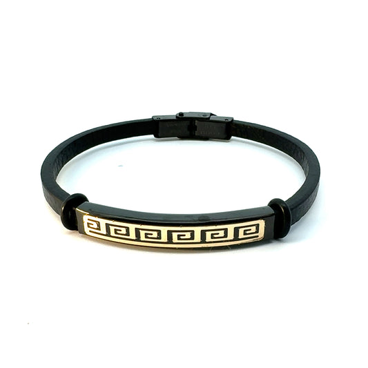 Gents 18K Gold & Leather Bracelet