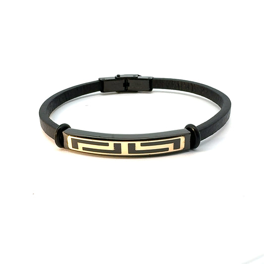 Gents 18K Gold & Leather Bracelet