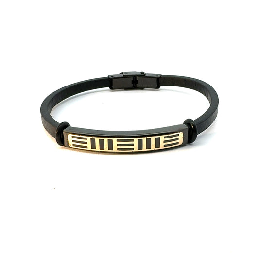 Gents 18K Gold & Leather Bracelet