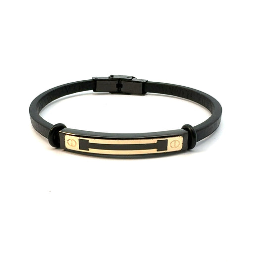 Gents 18K Gold & Leather Bracelet