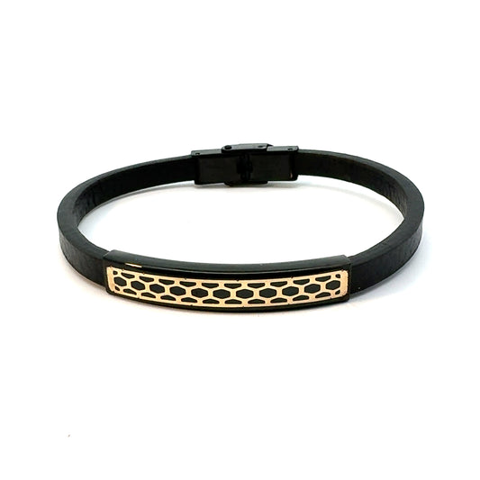Gents 18K Gold & Leather Bracelet