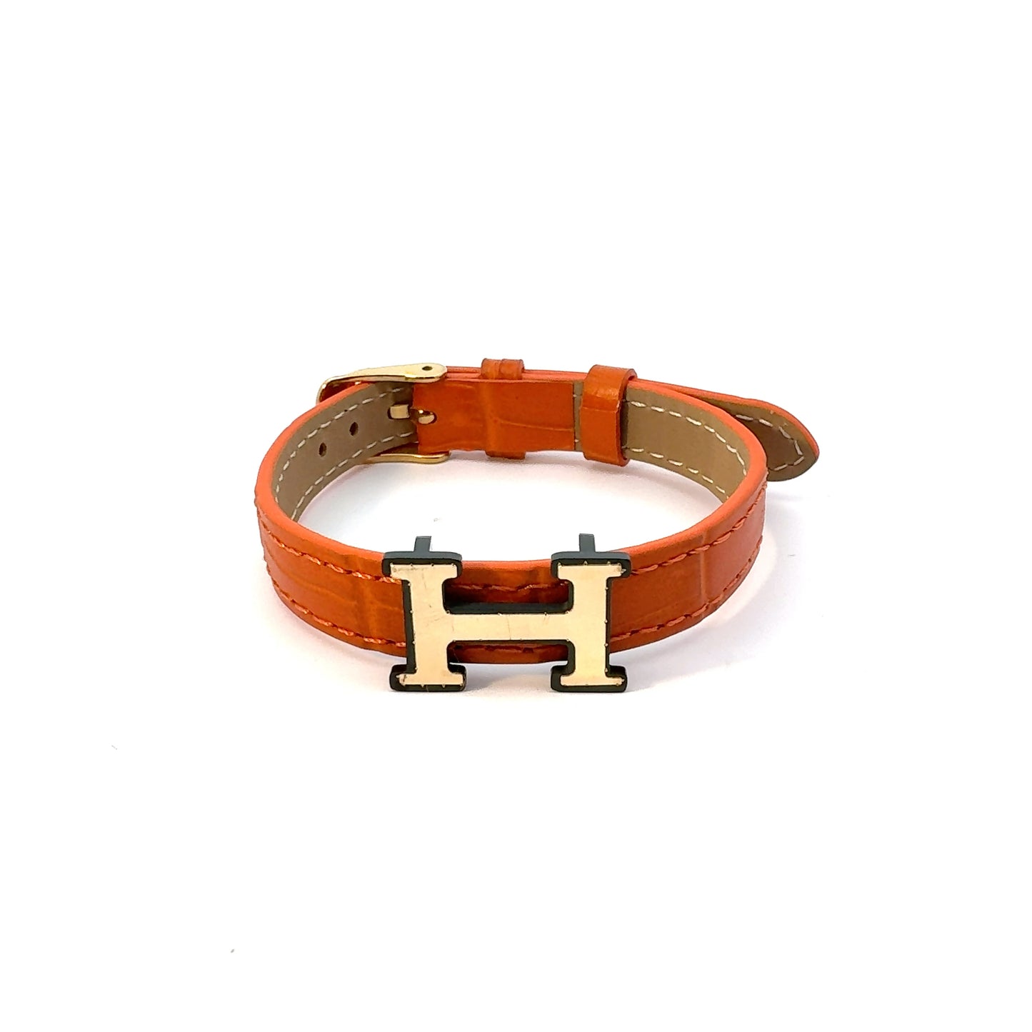 Gents 18K Gold & Leather H Bracelet