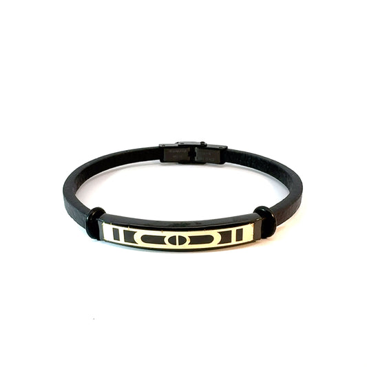 Gents 18K Gold & Leather Bracelet