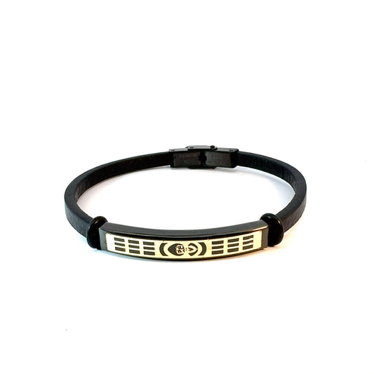 Gents 18K Gold & Leather Bracelet