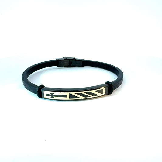 Gents 18K Gold & Leather Bracelet