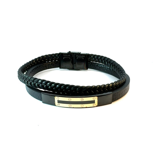 Gents 18K Gold & Leather Bracelet