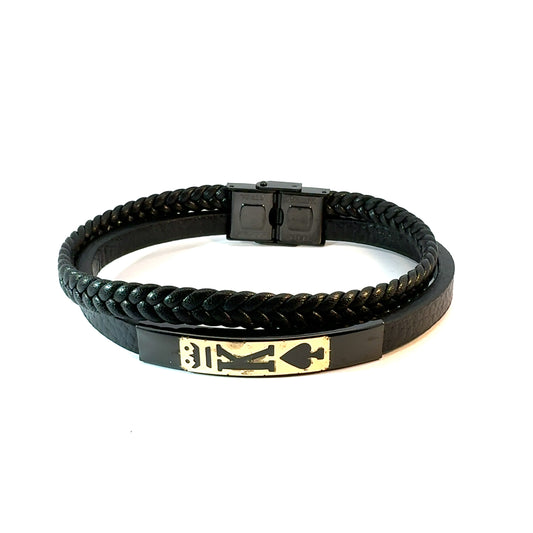 Gents 18K Gold & Leather Bracelet