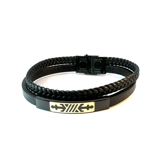 Gents 18K Gold & Leather Bracelet