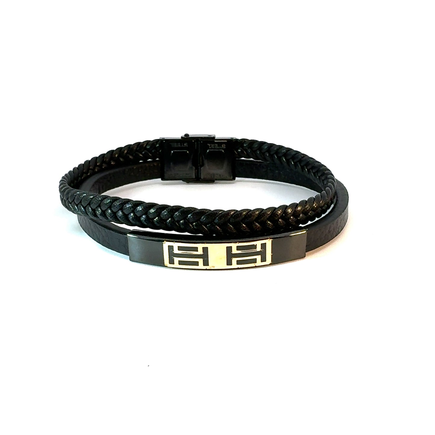 Gents 18K Gold & Leather Bracelet