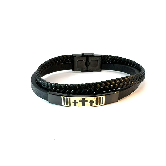 Gents 18K Gold & Leather Bracelet