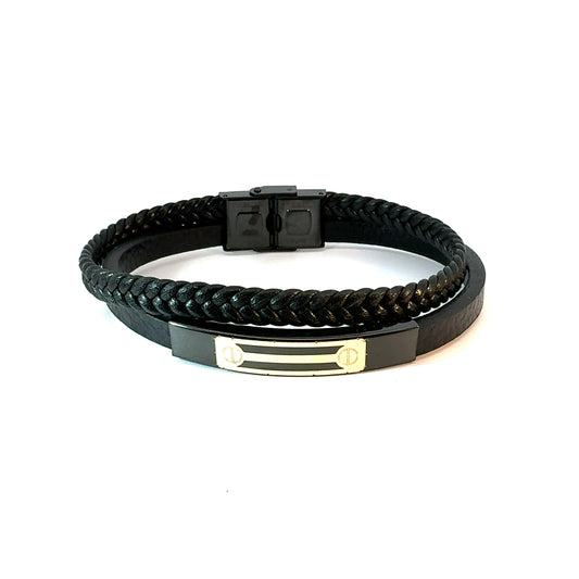 Gents 18K Gold & Leather Bracelet