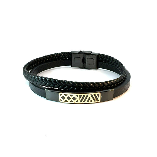 Gents 18K Gold & Leather Bracelet