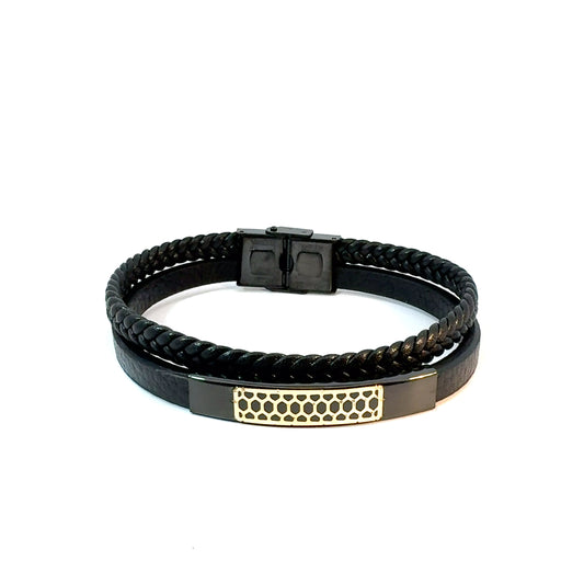 Gents 18K Gold & Leather Bracelet