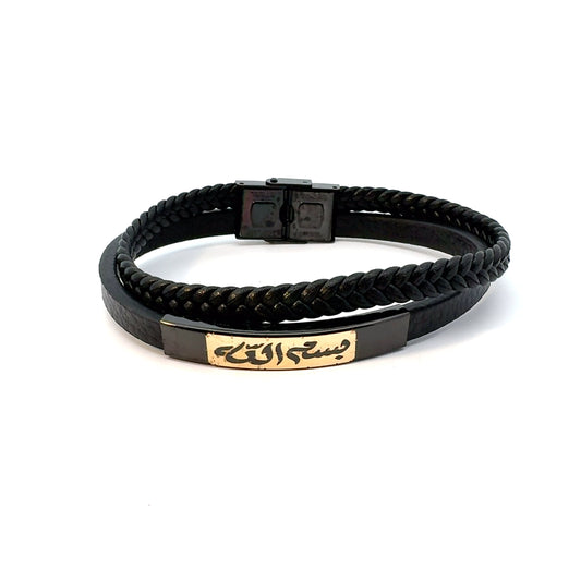 Gents 18K Gold & Leather Bracelet