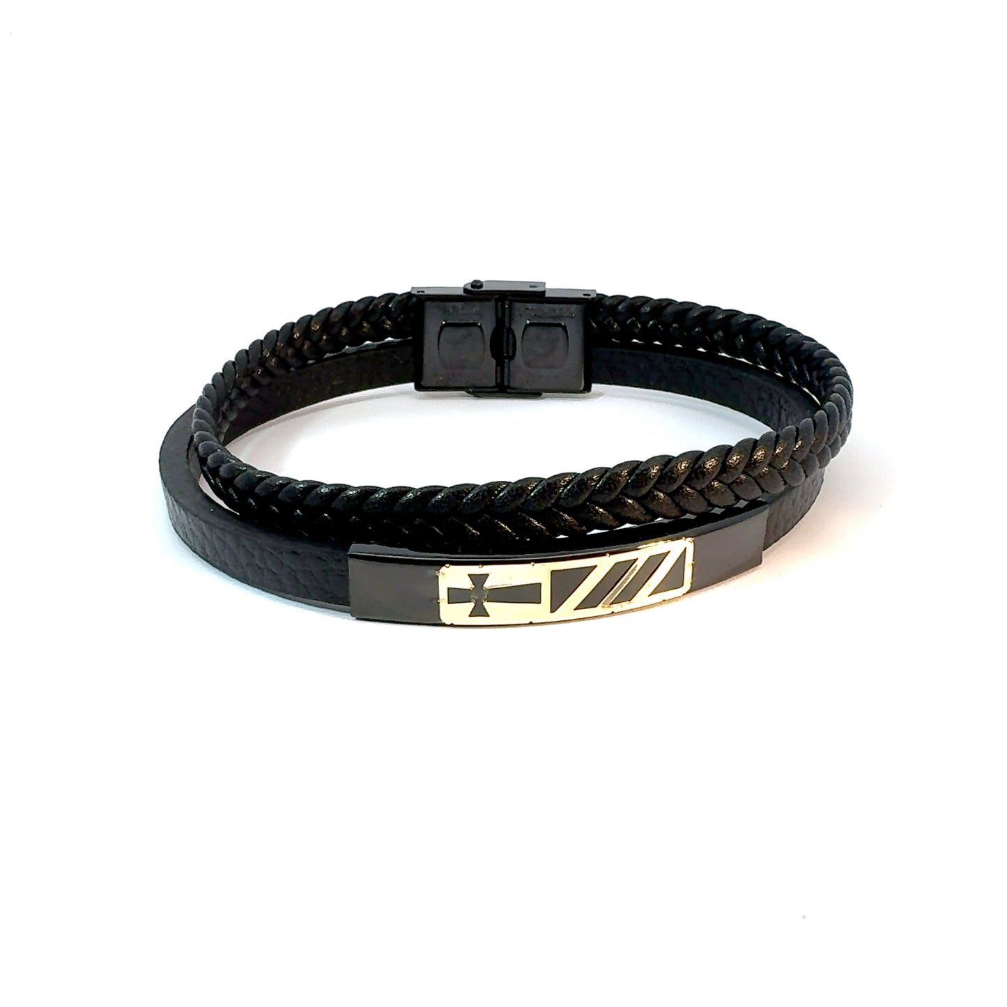 Gents 18K Gold & Leather Bracelet