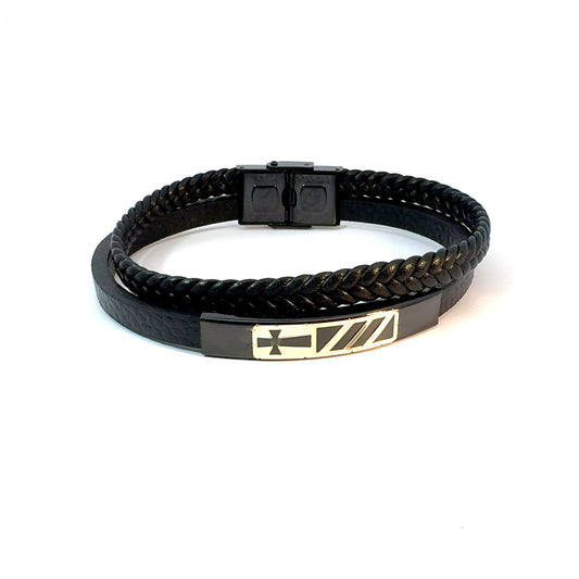 Gents 18K Gold & Leather Bracelet