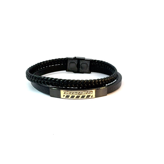 Gents 18K Gold & Leather Bracelet