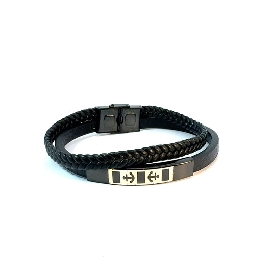 Gents 18K Gold & Leather Bracelet
