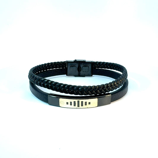 Gents 18K Gold & Leather Bracelet