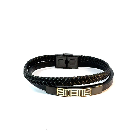Gents 18K Gold & Leather Bracelet