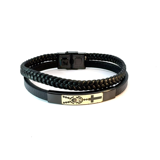 Gents 18K Gold & Leather Bracelet