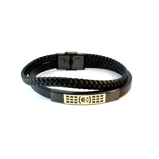 Gents 18K Gold & Leather Bracelet