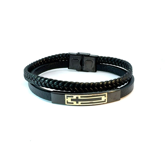 Gents 18K Gold & Leather Bracelet