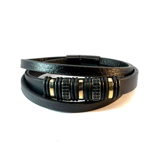 Gents 18K Gold & Leather Bracelet